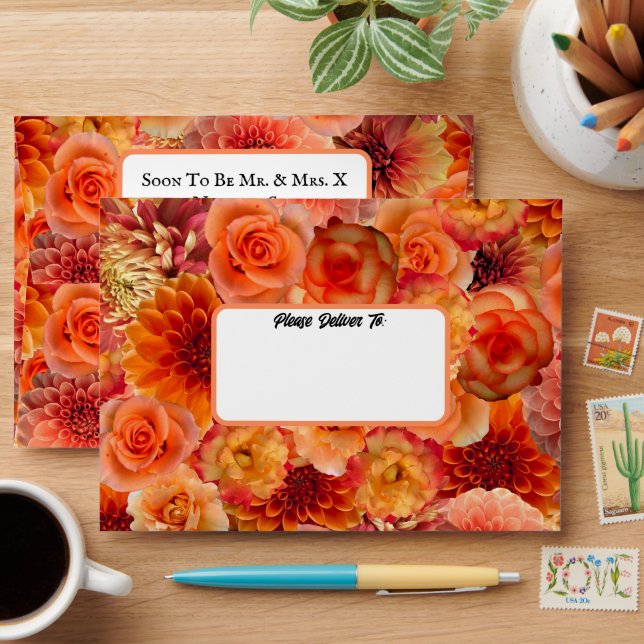Bridal Shower Peach Floral Wedding  Envelope (Desk)