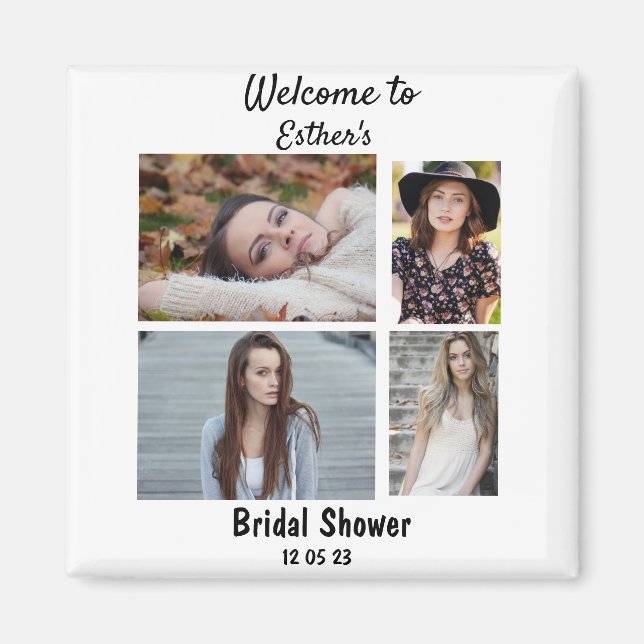 Bridal Shower Personalized 4 Photo Collage Magnet (Front)