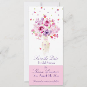 Bridal Shower, Petals Falling Over Vase of Flowers Save The Date