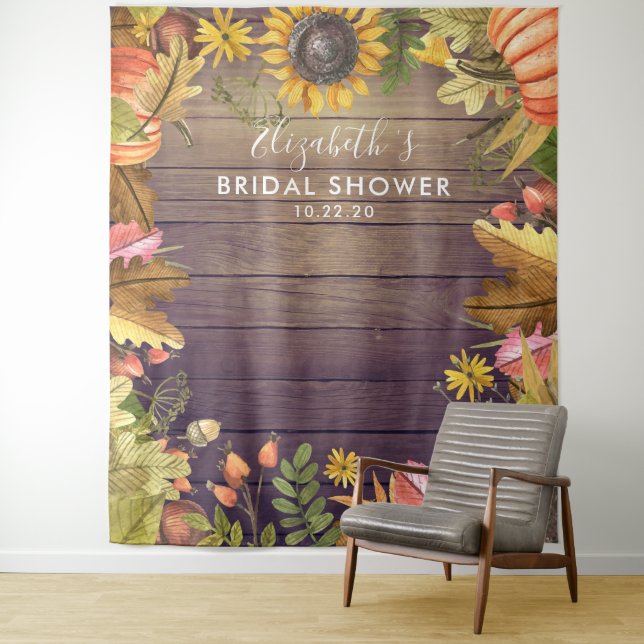 Bridal Shower Photo Backdrop Autumn Leaves Pumpkin (In Situ)