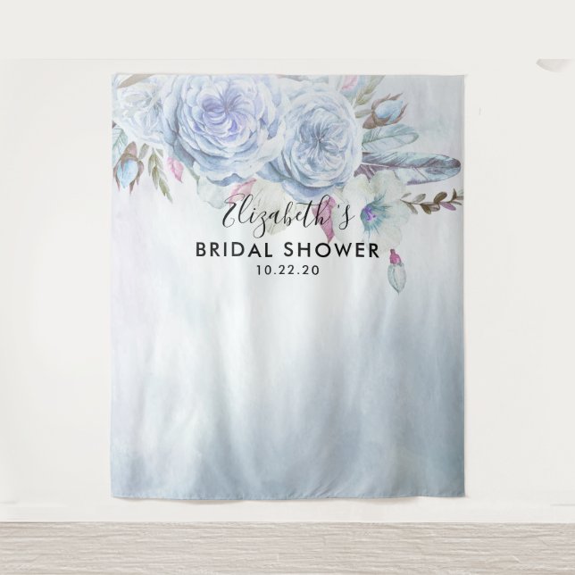 Bridal Shower Photo Backdrop Boho Floral Feathers (Front)