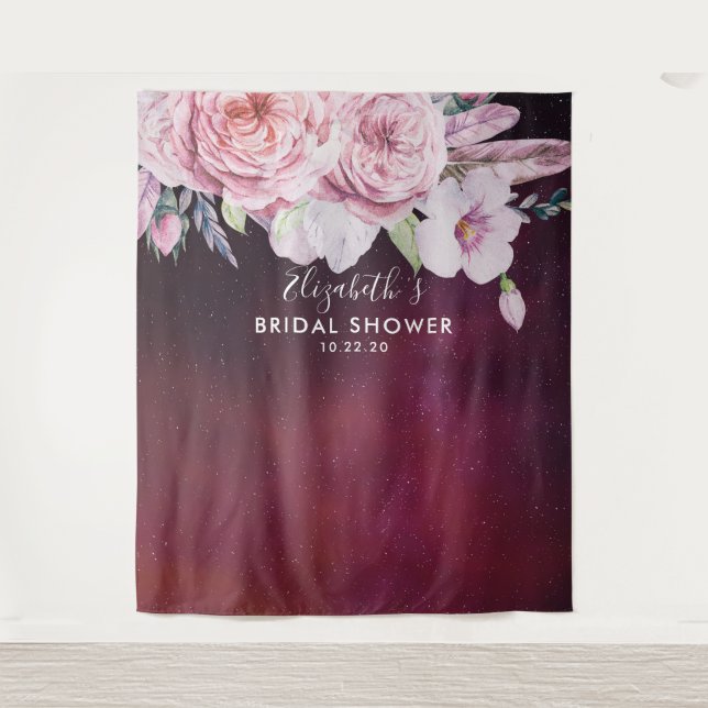 Bridal Shower Photo Backdrop Boho Flowers Burgundy (Front)