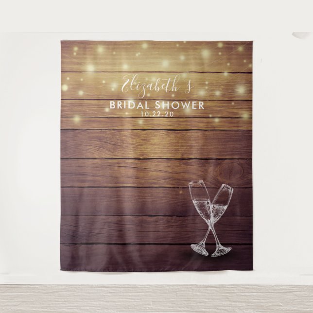 Bridal Shower Photo Backdrop Champagne Glass Wood (Front)