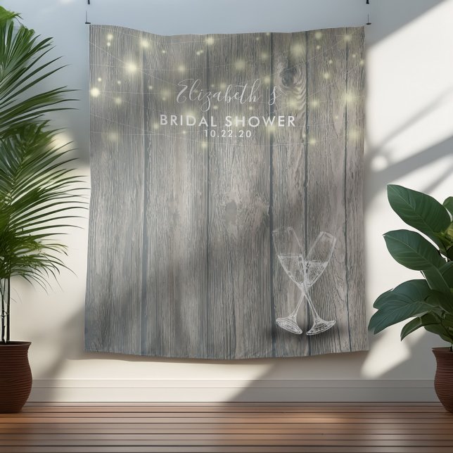 Bridal Shower Photo Backdrop Champagne Glass Wood (Creator Uploaded)