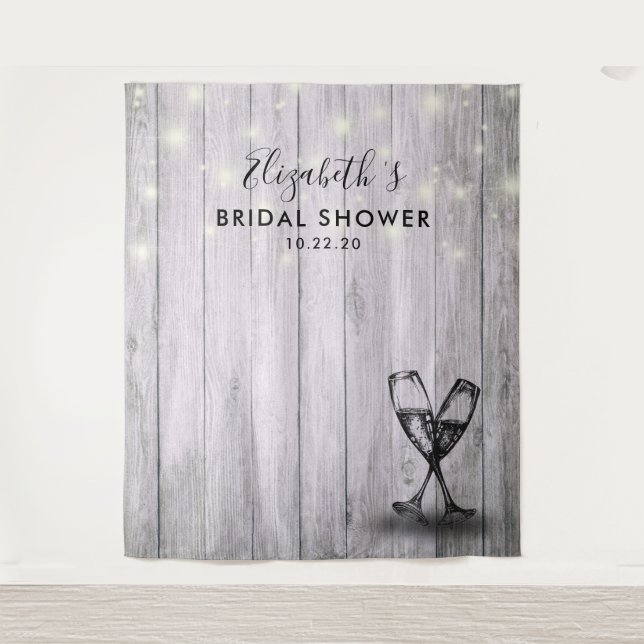 Bridal Shower Photo Backdrop Champagne Glass Wood (Front)