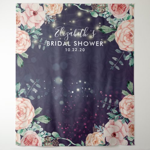 Bridal Shower Photo Backdrop Floral Purple Sparkle