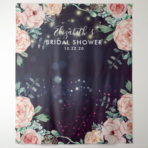 Bridal Shower Photo Backdrop Floral Purple Sparkle