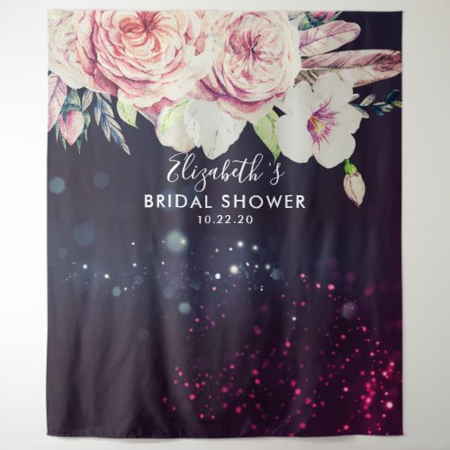 Bridal Shower Photo Backdrop Flowers Purple Lights