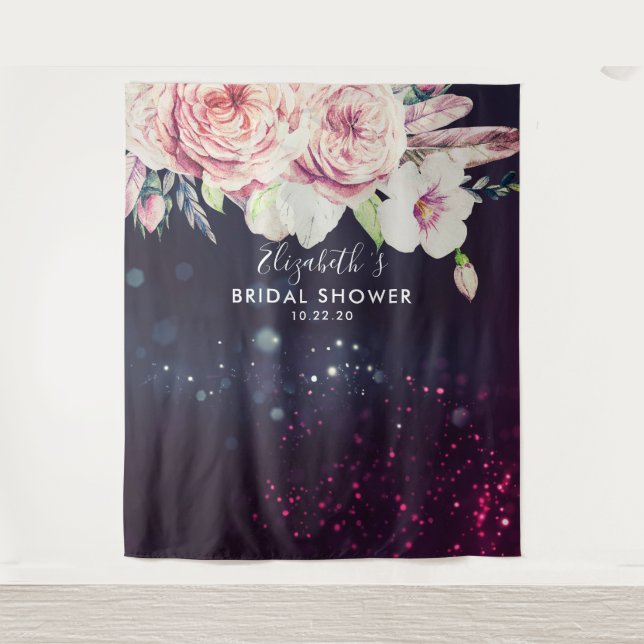 Bridal Shower Photo Backdrop Flowers Purple Lights (Front)