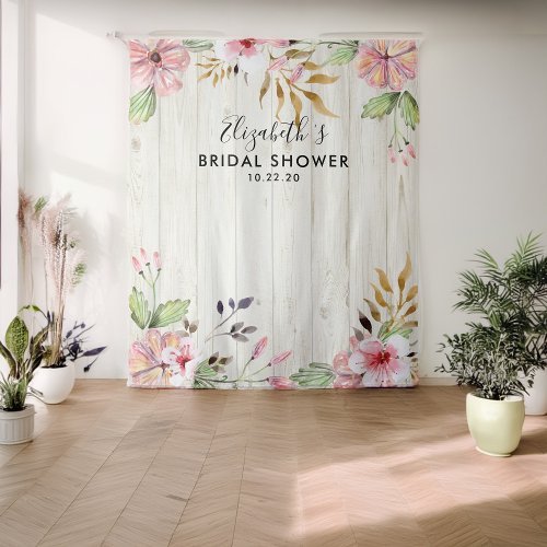 Bridal Shower Photo Backdrop Flowers Rustic Wood