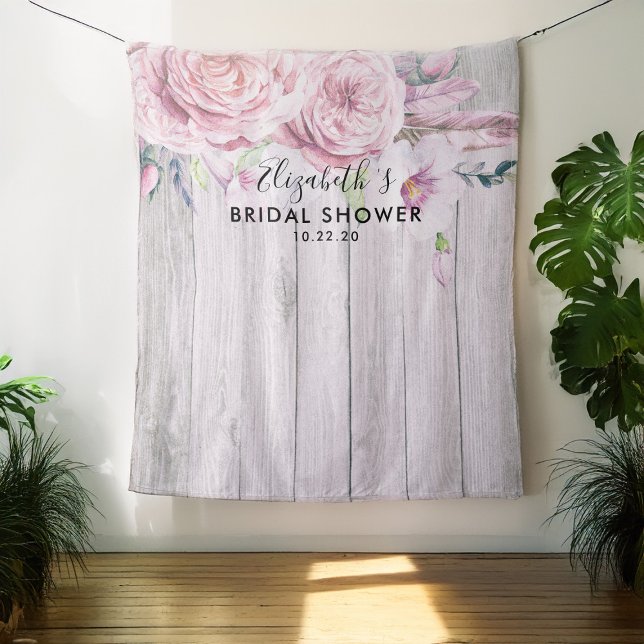 Bridal Shower Photo Backdrop Flowers Rustic Wood (Creator Uploaded)