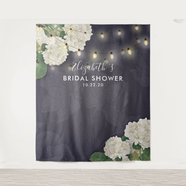 Bridal Shower Photo Backdrop Flowers String Lights (Front)