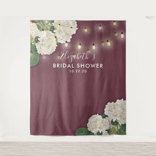 Bridal Shower Photo Backdrop Flowers String Lights (Front)