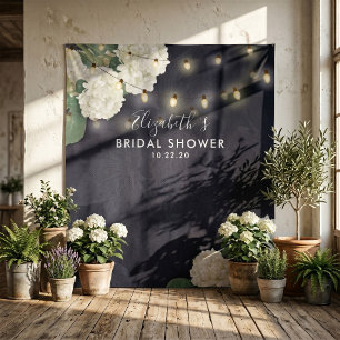 Bridal Shower Photo Backdrop Flowers String Lights