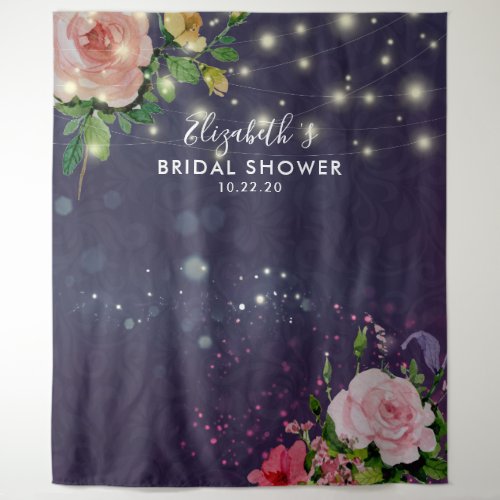 Bridal Shower Photo Backdrop Flowers String Lights