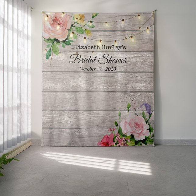 Bridal Shower Photo Backdrop Flowers Wood Lights (Creator Uploaded)