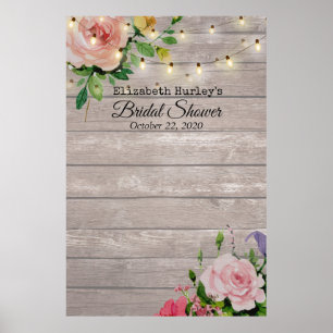 Bridal Shower Photo Backdrop Flowers Wood Lights Poster