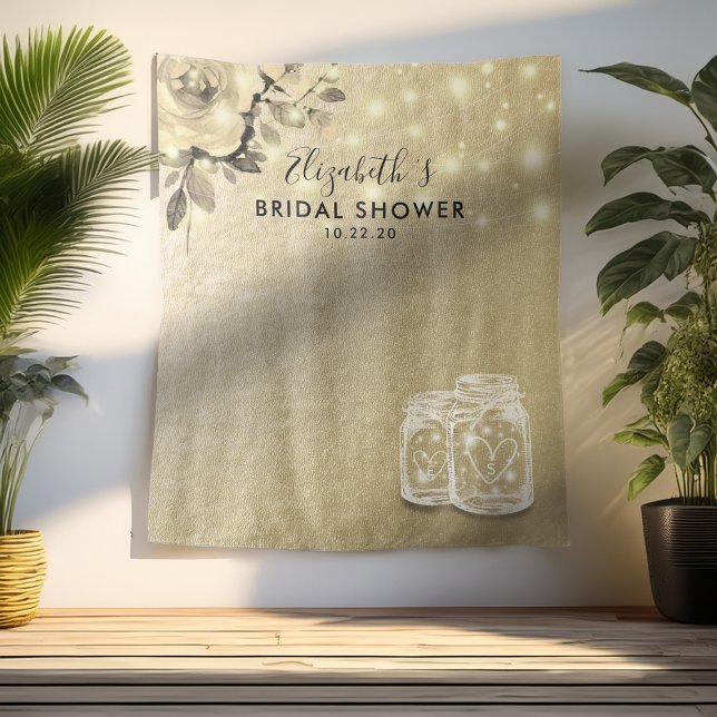 Bridal Shower Photo Backdrop Gold Floral Mason Jar (Creator Uploaded)