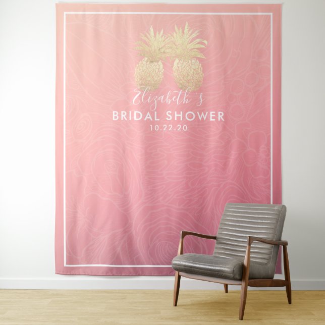Bridal Shower Photo Backdrop Gold Pineapple Couple (In Situ)