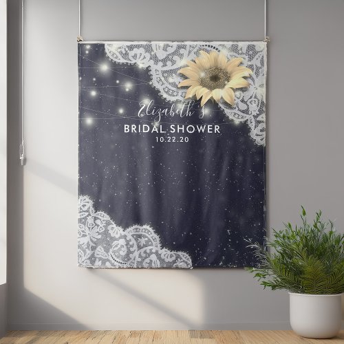 Bridal Shower Photo Backdrop Lace Sunflower Lights