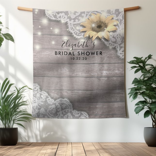 Bridal Shower Photo Backdrop Lace Sunflower Wood (Creator Uploaded)