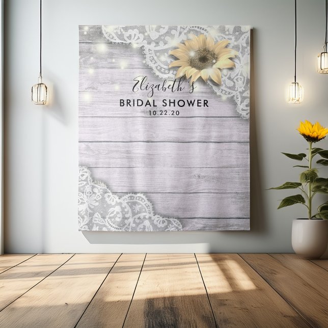 Bridal Shower Photo Backdrop Lace Sunflower Wood (Creator Uploaded)