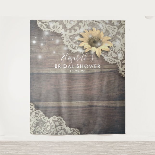 Bridal Shower Photo Backdrop Lace Sunflowers Wood (Front)