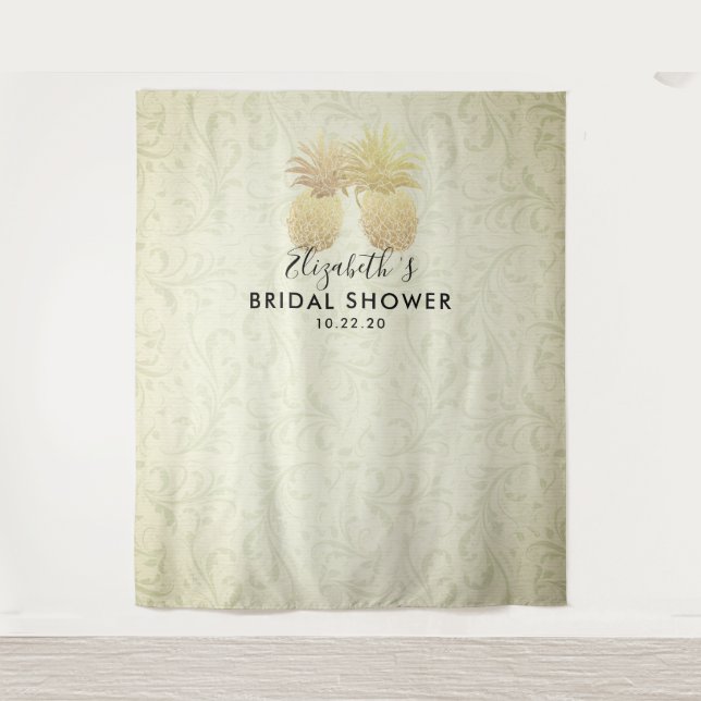 Bridal Shower Photo Backdrop Modern Gold Pineapple (Front)