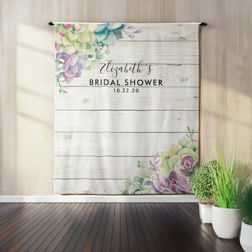 Bridal Shower Photo Backdrop Succulent Rustic Wood