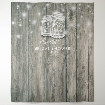Bridal Shower Photo Backdrop Wood Mason Jar Lights by ReadyCardCard at Zazzle