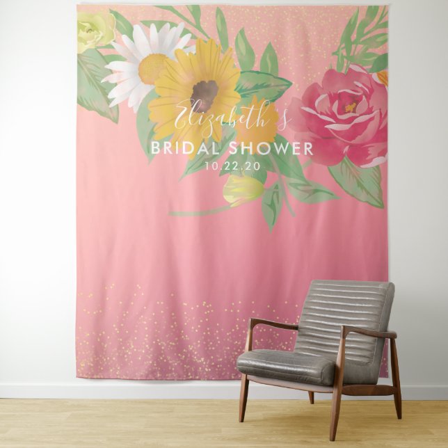Bridal Shower Photo Booth Backdrop Pink Flowers (In Situ)