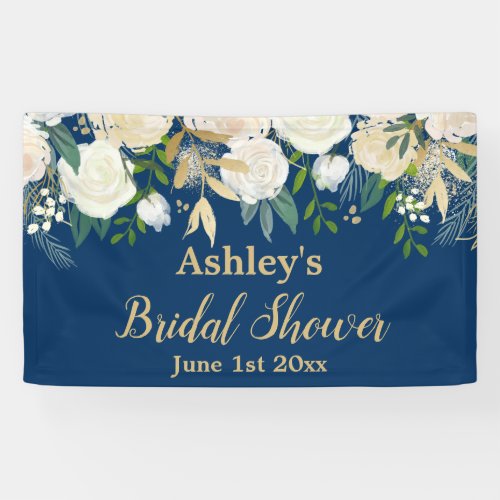 Bridal Shower Photo Booth Navy  Gold Floral Prop Banner