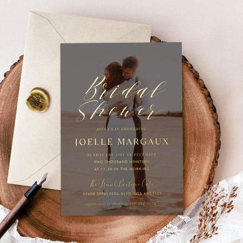 Bridal Shower Photo Engagement Party Gold Foil Invitation