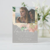 Bridal Shower Photo Floral Birthday Gray Peach Invitation (Standing Front)