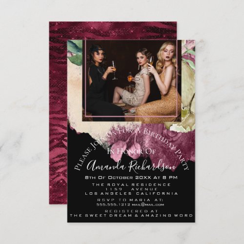 Bridal Shower Photo  Floral Birthday Marsala Anima Invitation