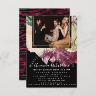Bridal Shower Photo Floral Birthday Marsala Black Invitation