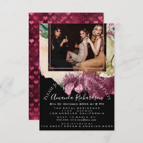 Bridal Shower Photo Floral Birthday Marsala Heart Invitation