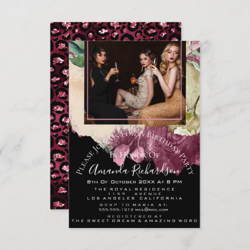 Bridal Shower Photo  Floral Birthday Marsala Tiger Invitation