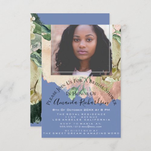 Bridal Shower Photo Floral Blue Graduation Invitation