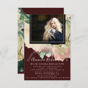 Bridal Shower Photo Floral Graduation Burgundy Invitation