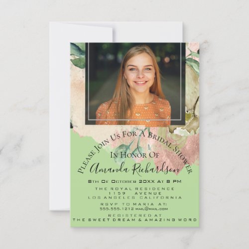 Bridal Shower Photo Floral Graduation Mint Invitation