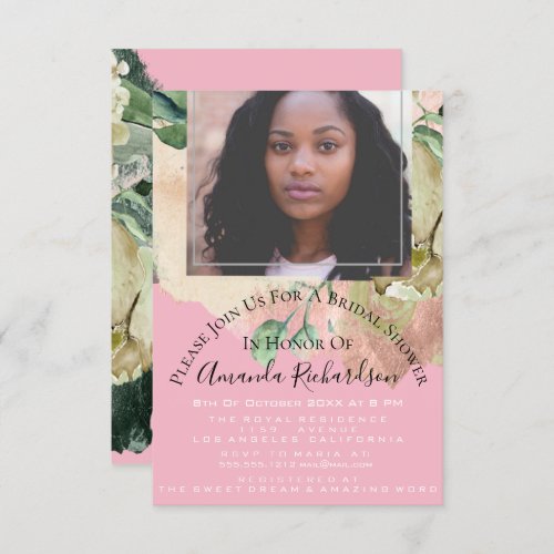 Bridal Shower Photo Floral Pink Graduation Invitation