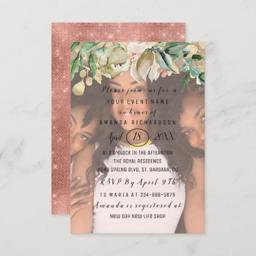 Bridal Shower Photo  Flowers Gold Rose BLush Invitation