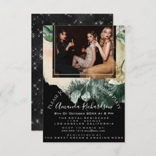 Bridal Shower Photo Frame Floral Birthday Black Invitation