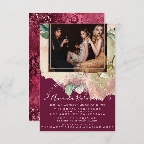 Bridal Shower Photo Frame Floral Birthday Marsala Invitation