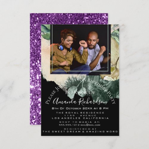 Bridal Shower Photo Frame Purple Birthday Party Invitation