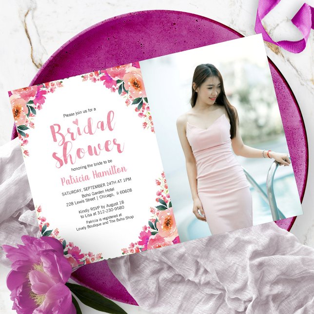 Bridal Shower Photo Invitations Floral Watercolor (Creator Uploaded)