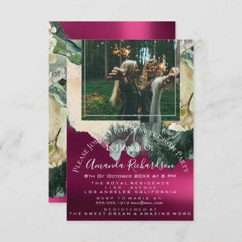 Bridal Shower Photo Maroon Floral Birthday MARSALA Invitation