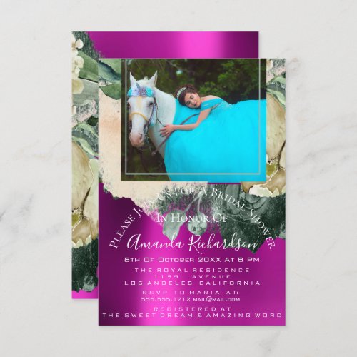 Bridal Shower Photo Pink Floral Birthday Unicorn Invitation