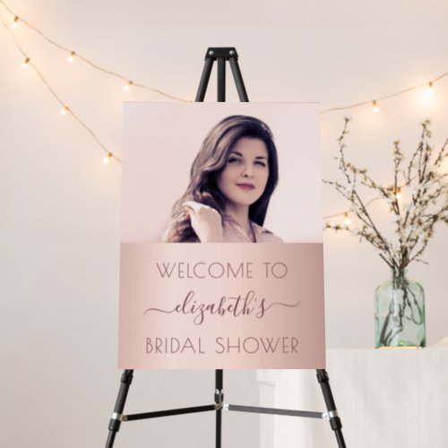 Bridal shower photo rose gold pink name welcome foam board